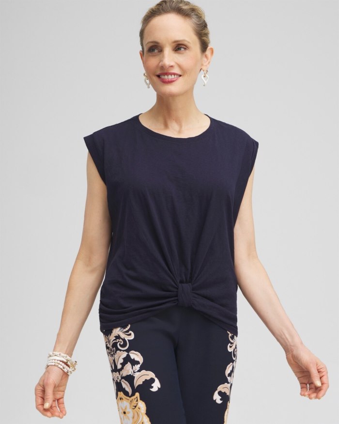 Chicos Knot Front Tee - Classic Navy Chicos Knot Front Tee - Classic Navy