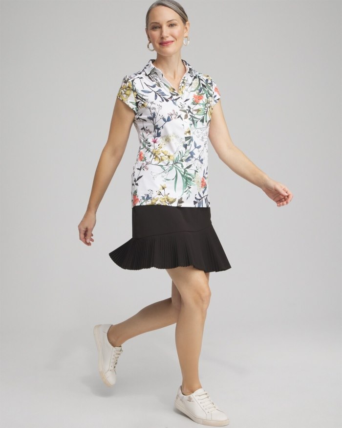 Chicos Zenergy UPF Floral Cap Sleeve Polo - Verdant Green Chicos Zenergy UPF Floral Cap Sleeve Polo - Verdant Green