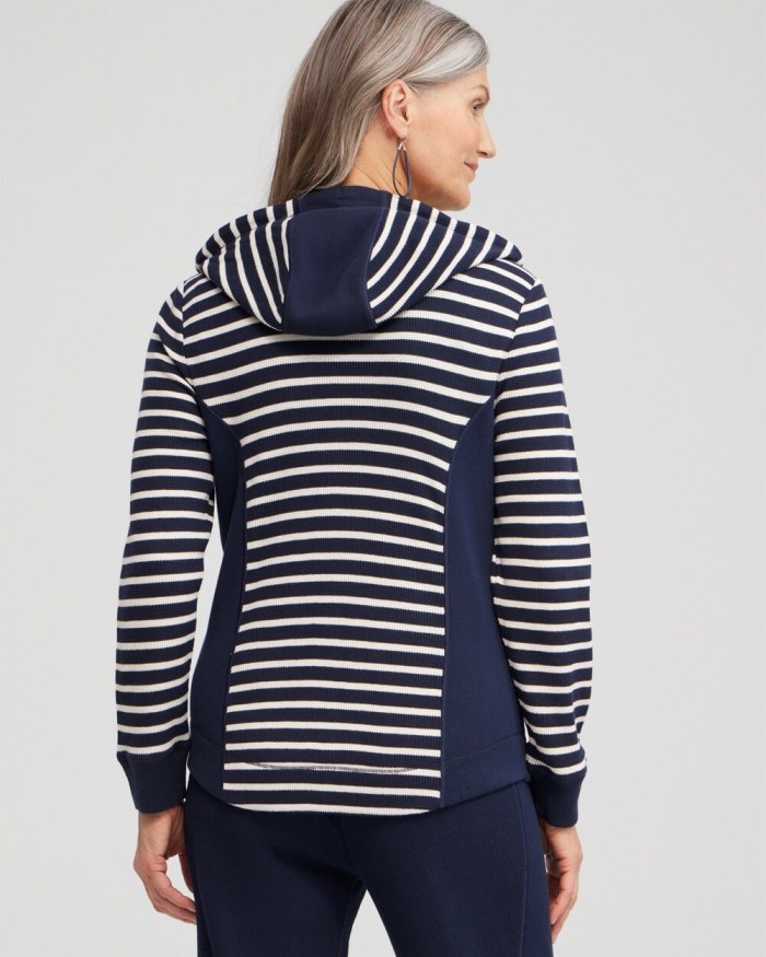 Chicos Zenergy Waffle Knit Stripe Hoodie - Classic Navy Chicos Zenergy Waffle Knit Stripe Hoodie - Classic Navy