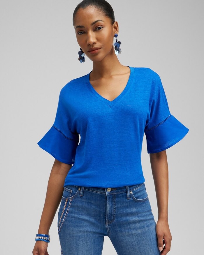 Chicos Linen Blend Flutter Sleeve Top - Nectarine Chicos Linen Blend Flutter Sleeve Top - Nectarine
