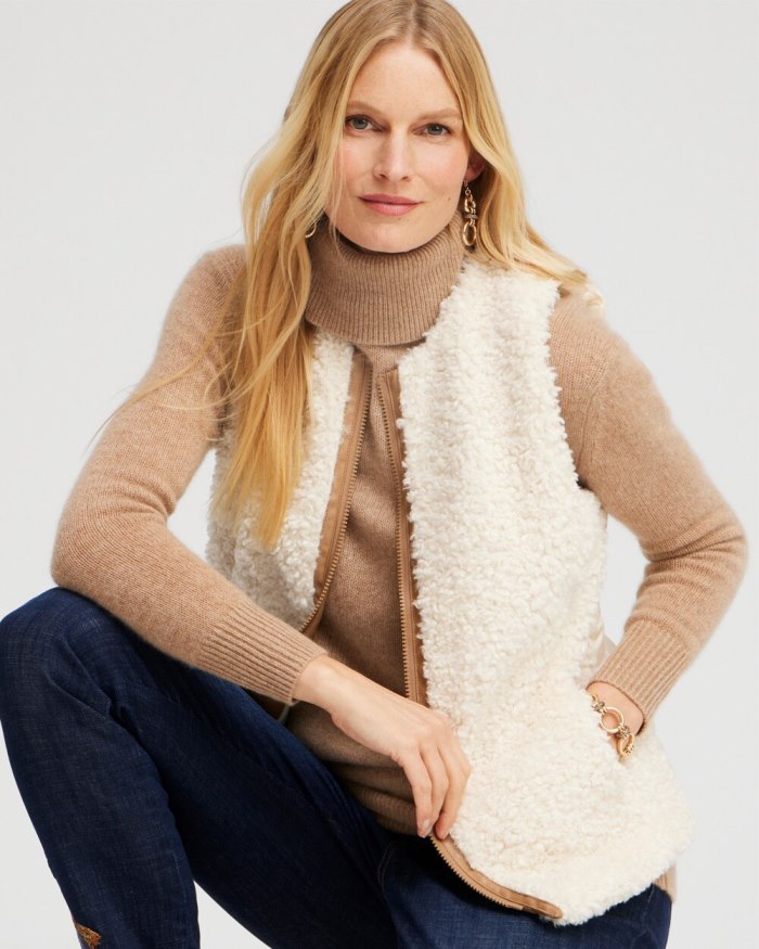 Chicos Shearling Vest - English Cream Chicos Shearling Vest - English Cream
