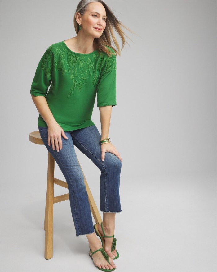 Chicos Embellished Dolman Pullover Sweater - Verdant Green Chicos Embellished Dolman Pullover Sweater - Verdant Green