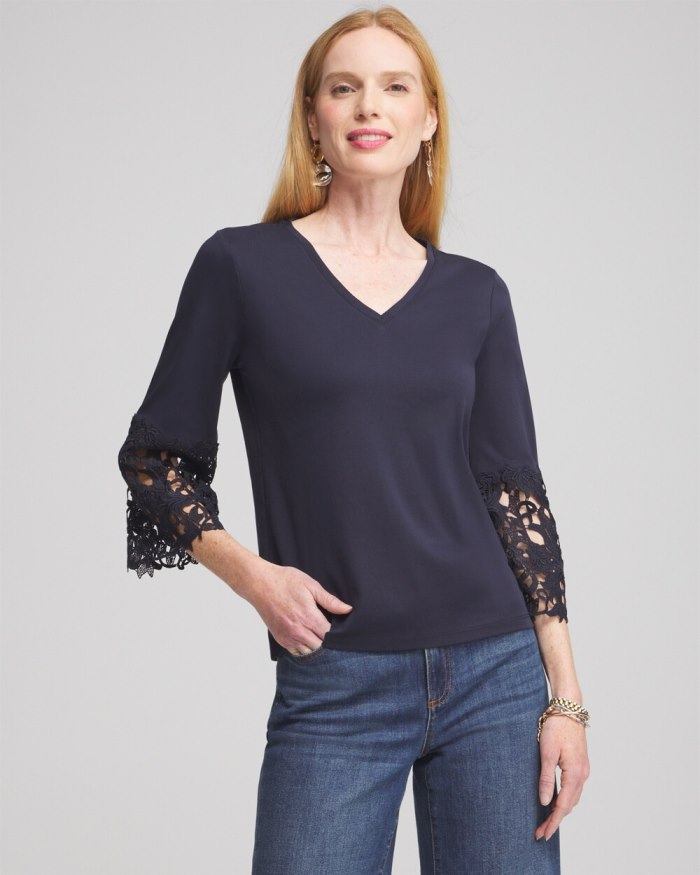 Chicos Lace Applique Tee - Black Chicos Lace Applique Tee - Black