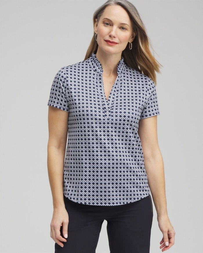 Chicos Zenergy UPF Cane Ruffle Neck Polo - Classic Navy Chicos Zenergy UPF Cane Ruffle Neck Polo - Classic Navy