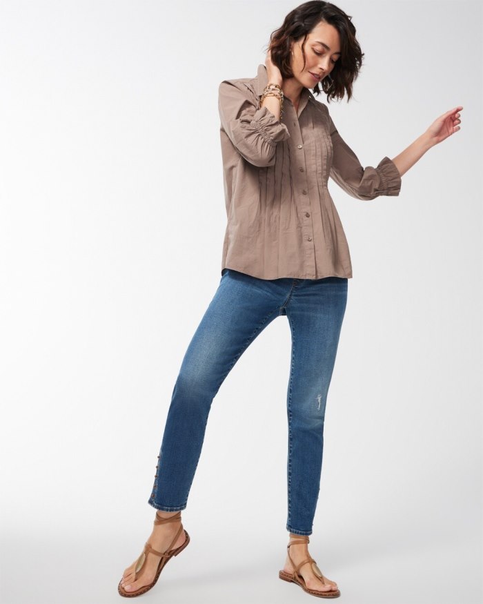 Chicos Studded Hem Pull-On Ankle Jeggings - Angel Road Indigo Chicos Studded Hem Pull-On Ankle Jeggings - Angel Road Indigo
