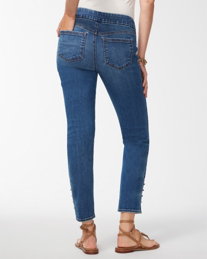 Chicos Studded Hem Pull-On Ankle Jeggings - Angel Road Indigo Chicos Studded Hem Pull-On Ankle Jeggings - Angel Road Indigo