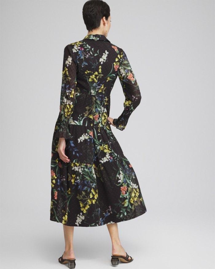 Chicos Floral Jacquard Tiered Dress - Black Chicos Floral Jacquard Tiered Dress - Black