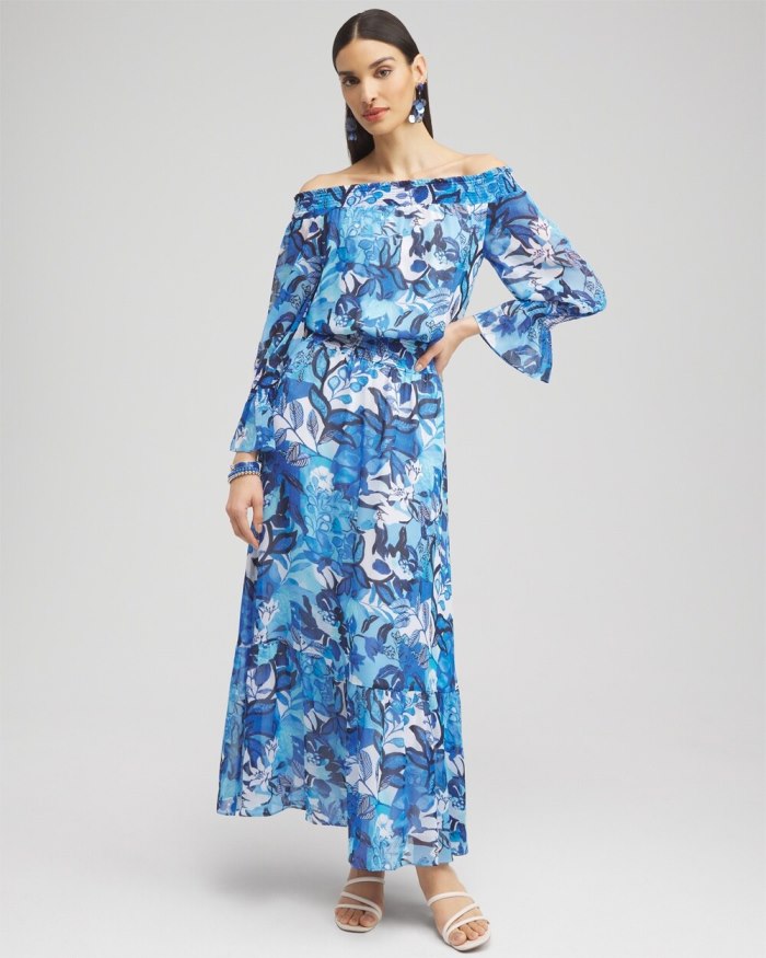 Chicos Chiffon Floral Maxi Dress - Classic Navy Chicos Chiffon Floral Maxi Dress - Classic Navy