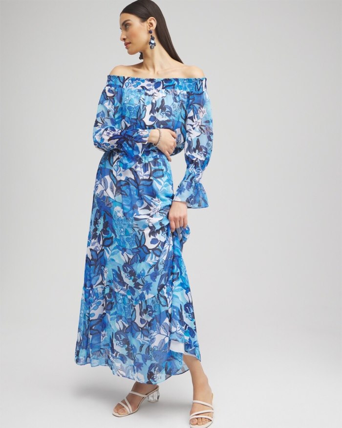 Chicos Chiffon Floral Maxi Dress - Classic Navy Chicos Chiffon Floral Maxi Dress - Classic Navy