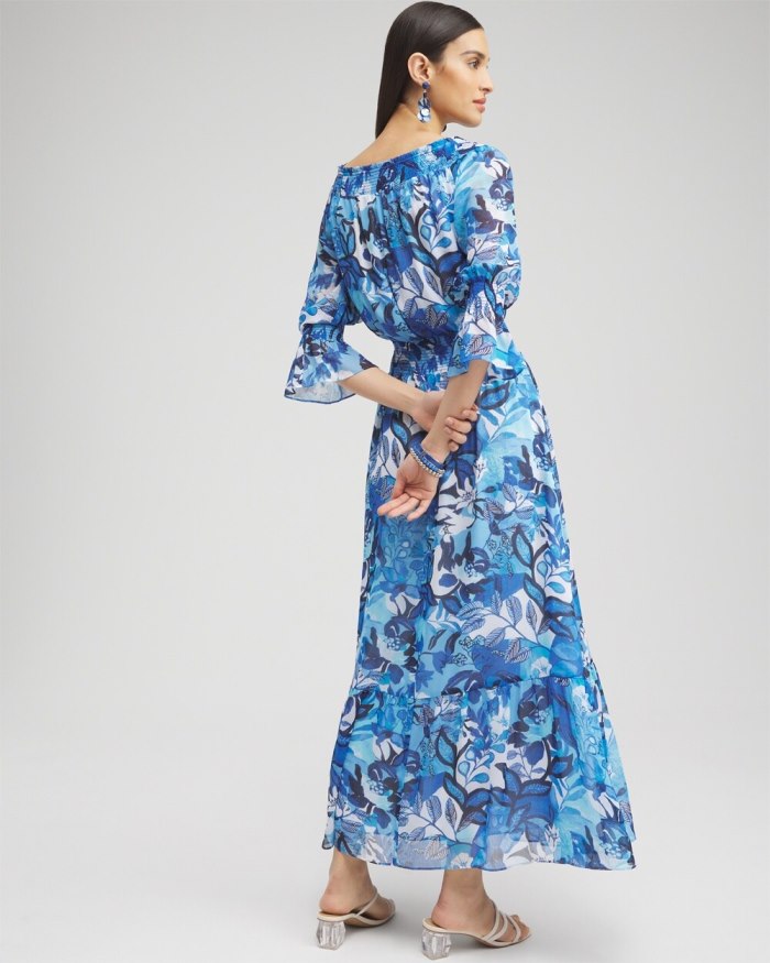 Chicos Chiffon Floral Maxi Dress - Classic Navy Chicos Chiffon Floral Maxi Dress - Classic Navy