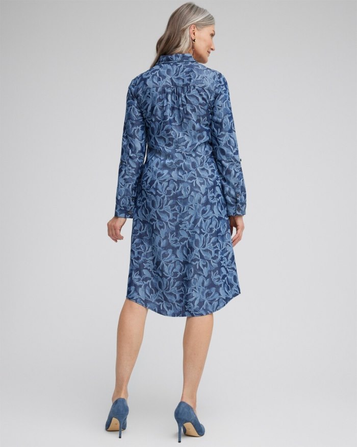 Chicos Roll Tab Shirt Dress - Blue Echo Chicos Roll Tab Shirt Dress - Blue Echo