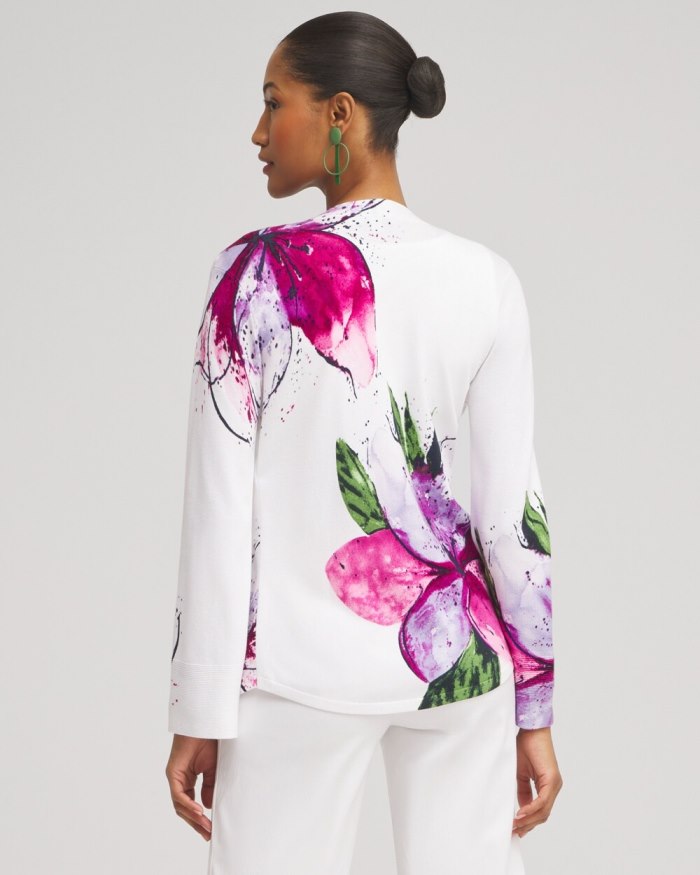 Chicos Spun Rayon Petals Flare Sleeve Cardigan - Magenta Rose Chicos Spun Rayon Petals Flare Sleeve Cardigan - Magenta Rose