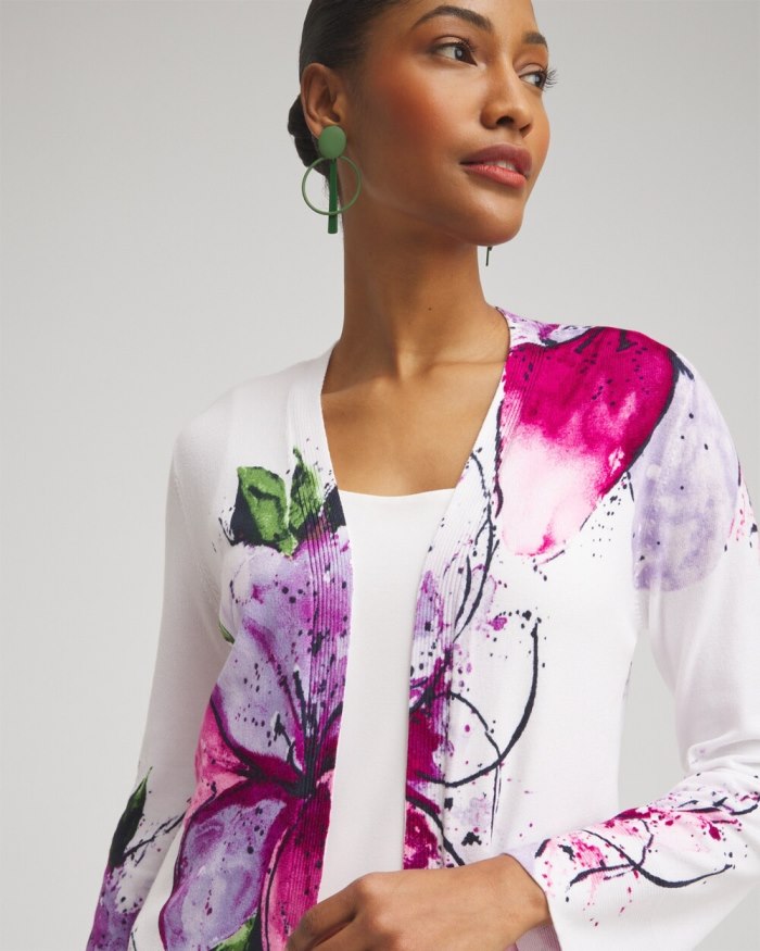 Chicos Spun Rayon Petals Flare Sleeve Cardigan - Magenta Rose Chicos Spun Rayon Petals Flare Sleeve Cardigan - Magenta Rose