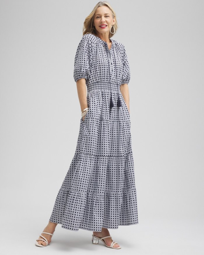Chicos Poplin Basket Weave Maxi Dress - Classic Navy Chicos Poplin Basket Weave Maxi Dress - Classic Navy