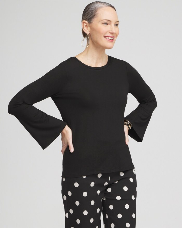 Chicos Touch of Cool Dots Flare Tee - Black Chicos Touch of Cool Dots Flare Tee - Black