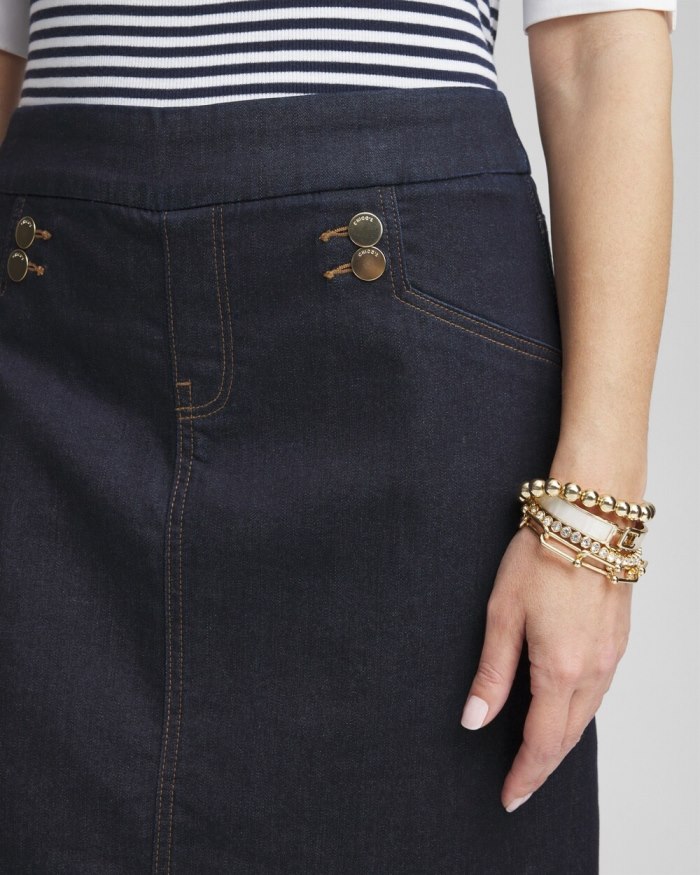 Chicos Button Detail Pull-on Denim Skort - CRESTONE PEAK RINSE Chicos Button Detail Pull-on Denim Skort - CRESTONE PEAK RINSE