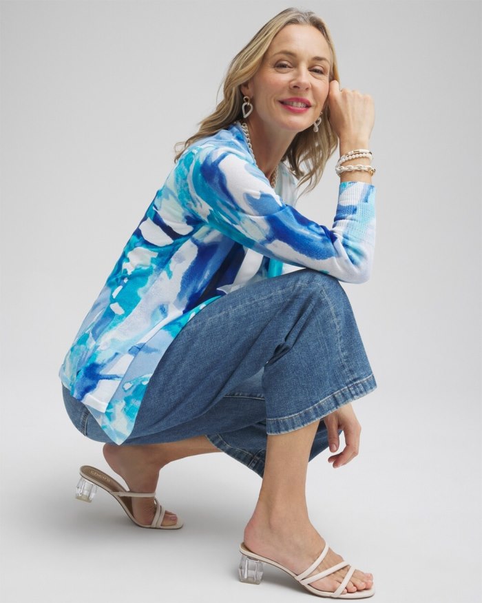 Chicos Summer Romance Watercolor Topper Cardigan - Intense Azure Chicos Summer Romance Watercolor Topper Cardigan - Intense Azure