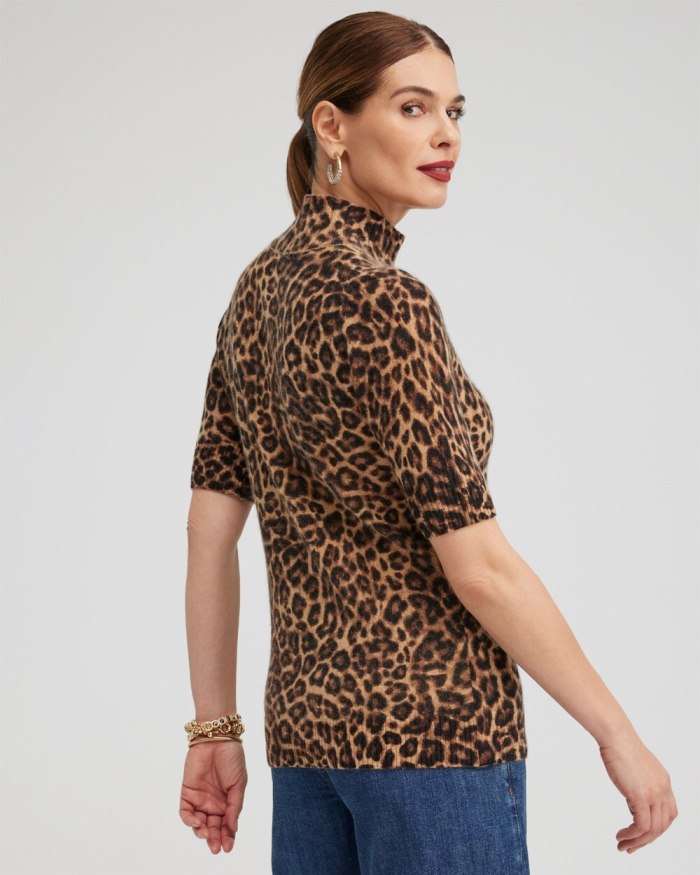 Chicos Cashmere Leopard Elbow Sleeve Sweater - Brown Chicos Cashmere Leopard Elbow Sleeve Sweater - Brown