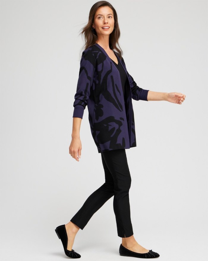 Chicos Double Knit Botanical Print Cardigan - Dewberry Chicos Double Knit Botanical Print Cardigan - Dewberry