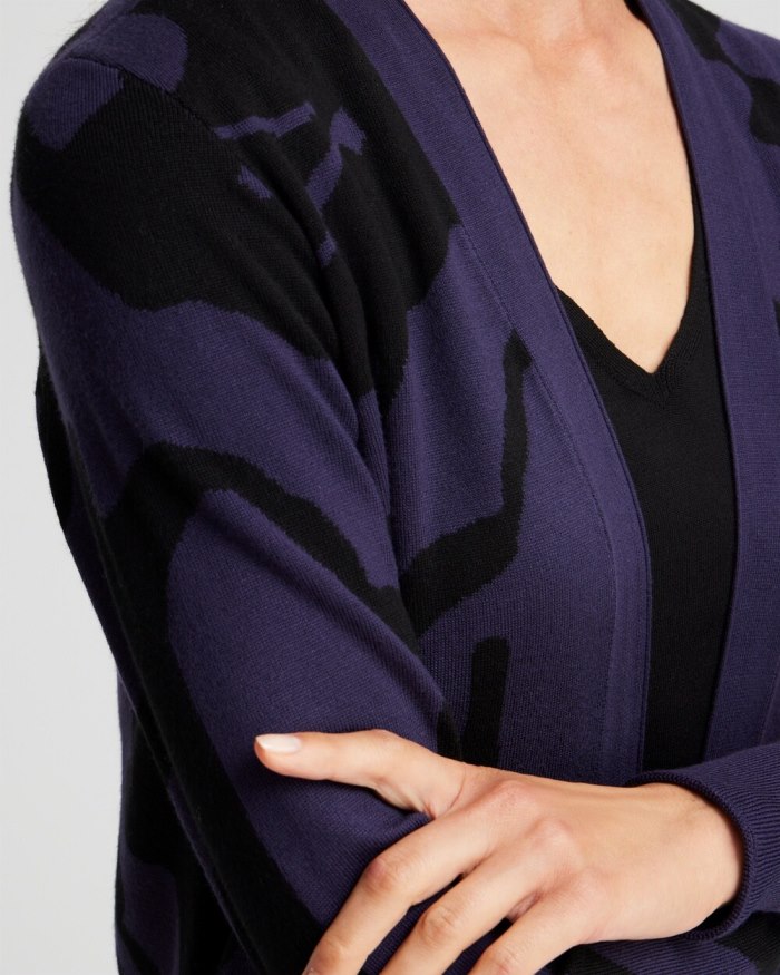 Chicos Double Knit Botanical Print Cardigan - Dewberry Chicos Double Knit Botanical Print Cardigan - Dewberry