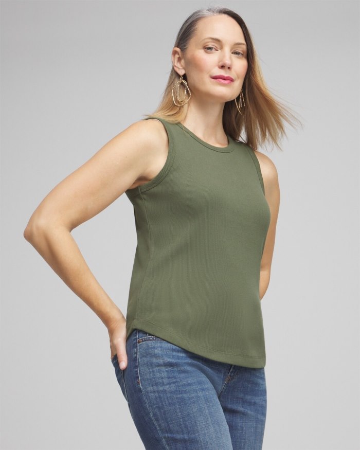Chicos Ribbed High Neck Tank - Olive Chicos Ribbed High Neck Tank - Olive
