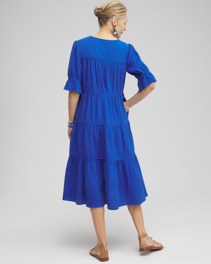 Chicos Gauze Tiered Midi Dress - Intense Azure Chicos Gauze Tiered Midi Dress - Intense Azure
