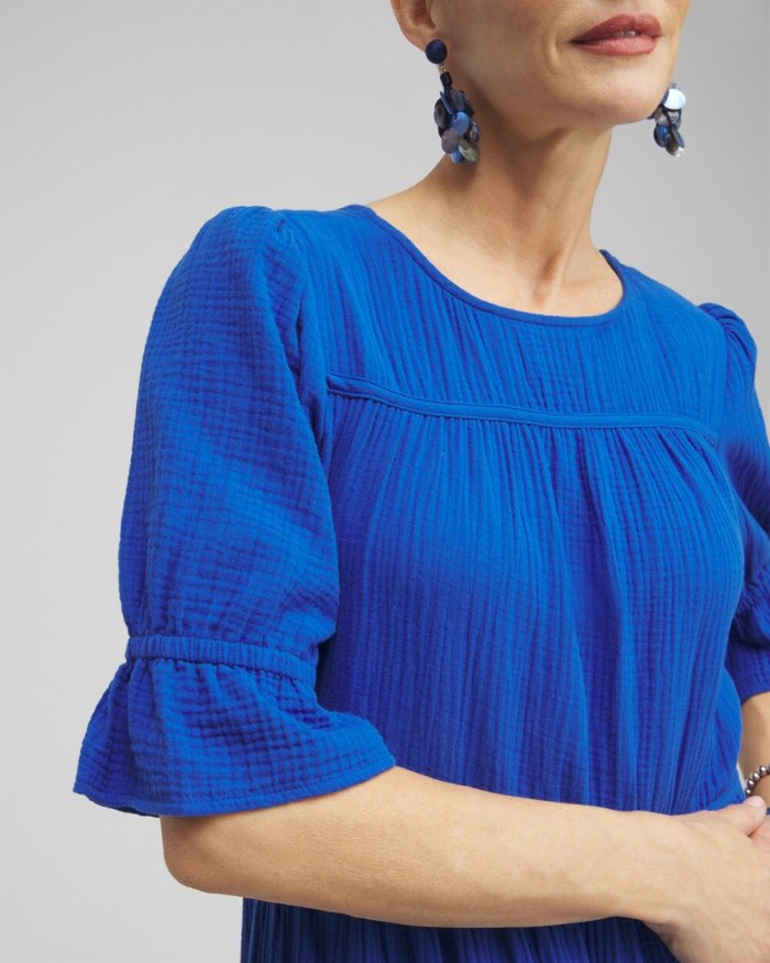 Chicos Gauze Tiered Midi Dress - Intense Azure Chicos Gauze Tiered Midi Dress - Intense Azure
