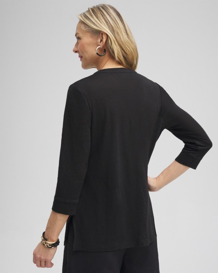 Chicos Linen Embellished Tunic - Black Chicos Linen Embellished Tunic - Black