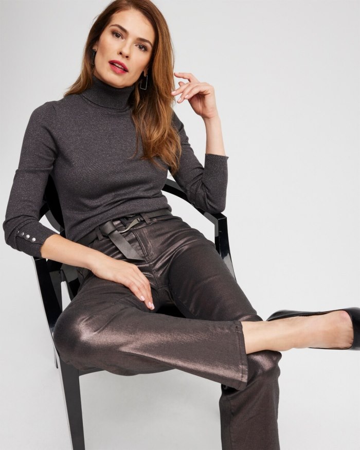 Chicos Grey Lurex Turtleneck Sweater - Pewter Chicos Grey Lurex Turtleneck Sweater - Pewter
