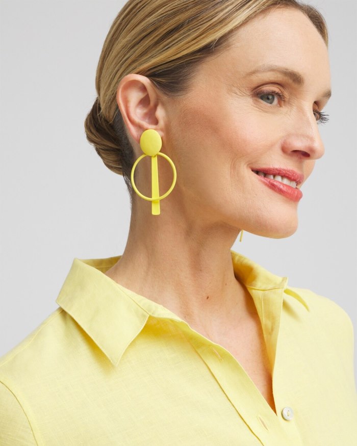 Chicos Yellow Clip-on Drop Hoops - Soft Buttercup Chicos Yellow Clip-on Drop Hoops - Soft Buttercup