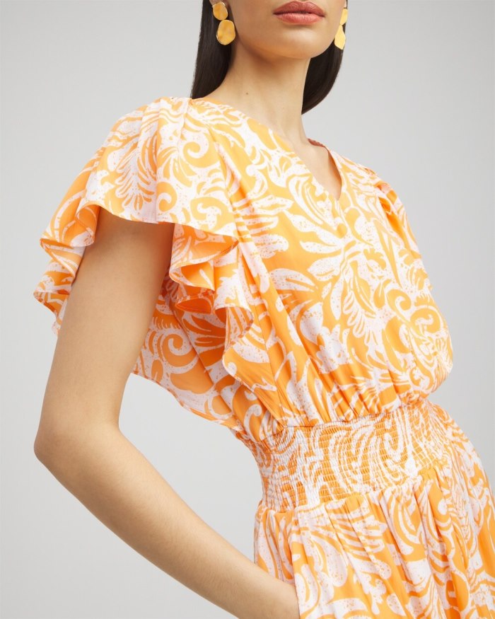 Chicos Flutter Sleeve Tiered Maxi Dress - Nectarine Chicos Flutter Sleeve Tiered Maxi Dress - Nectarine