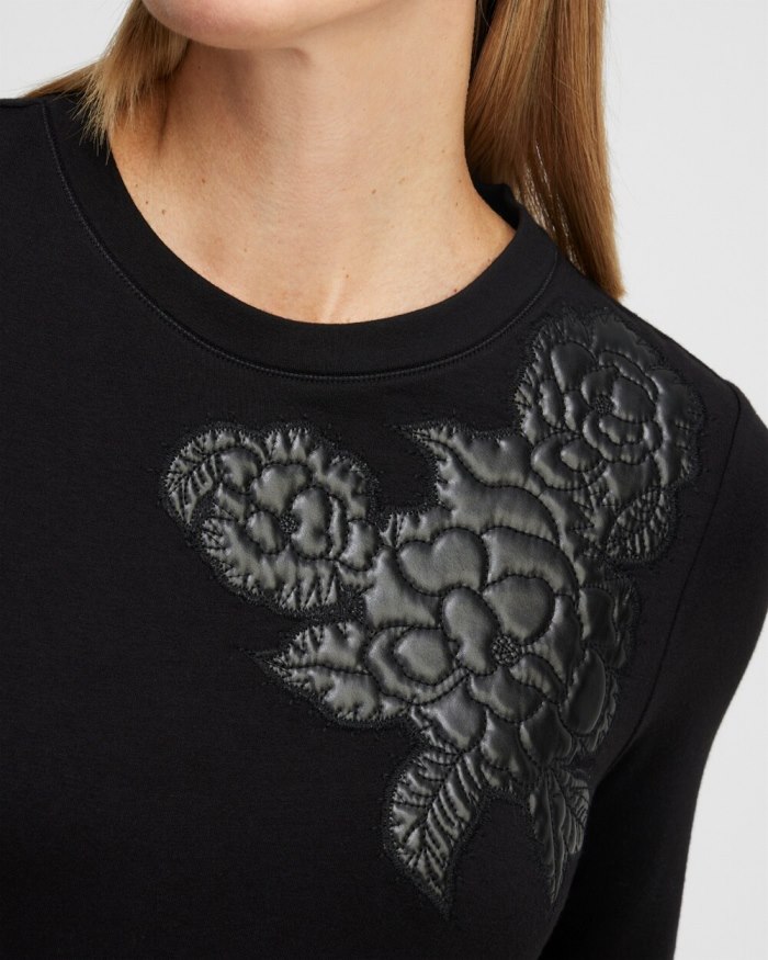 Chicos Zenergy French Terry Faux Leather Sweatshirt - Black Chicos Zenergy French Terry Faux Leather Sweatshirt - Black