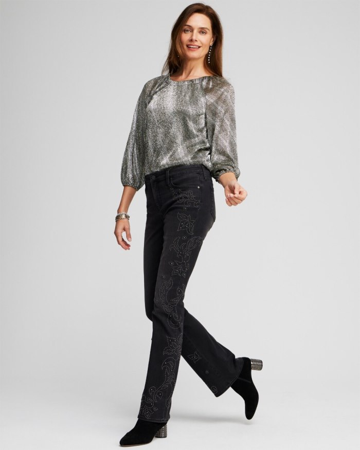 Chicos Girlfriend Studded Flare Jeans - Dark Mist Wash Chicos Girlfriend Studded Flare Jeans - Dark Mist Wash