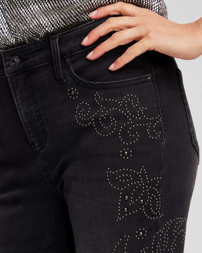 Chicos Girlfriend Studded Flare Jeans - Dark Mist Wash Chicos Girlfriend Studded Flare Jeans - Dark Mist Wash