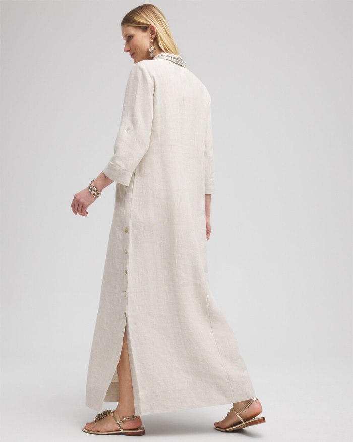 Chicos Linen Embellished Maxi Shirt Dress - Oatmeal Chicos Linen Embellished Maxi Shirt Dress - Oatmeal