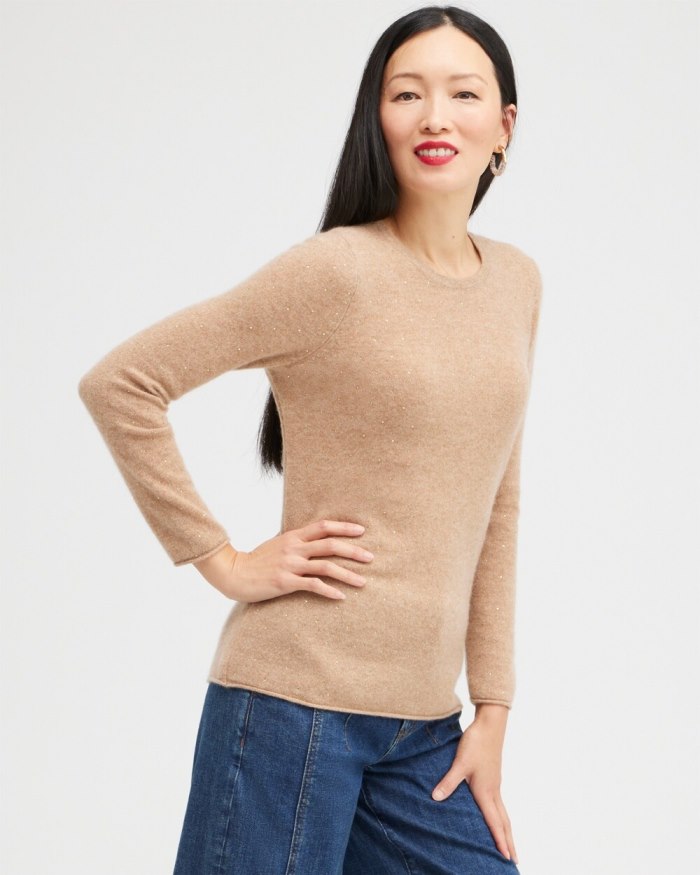 Chicos Cashmere Crew Neck Sweater - Camel Chicos Cashmere Crew Neck Sweater - Camel