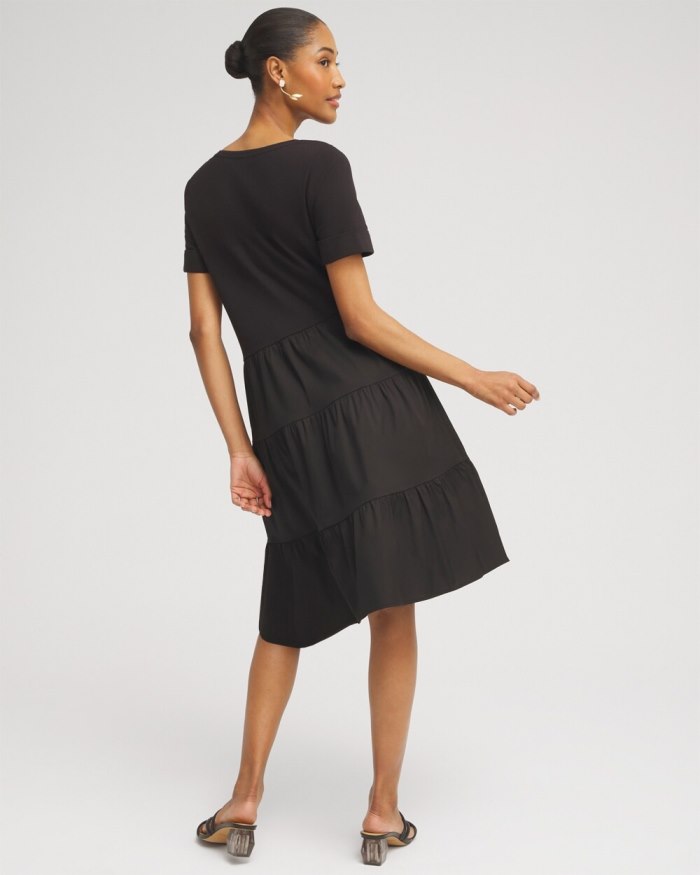 Chicos Asymmetrical Knit Woven Tiered Dress - Classic Navy Chicos Asymmetrical Knit Woven Tiered Dress - Classic Navy