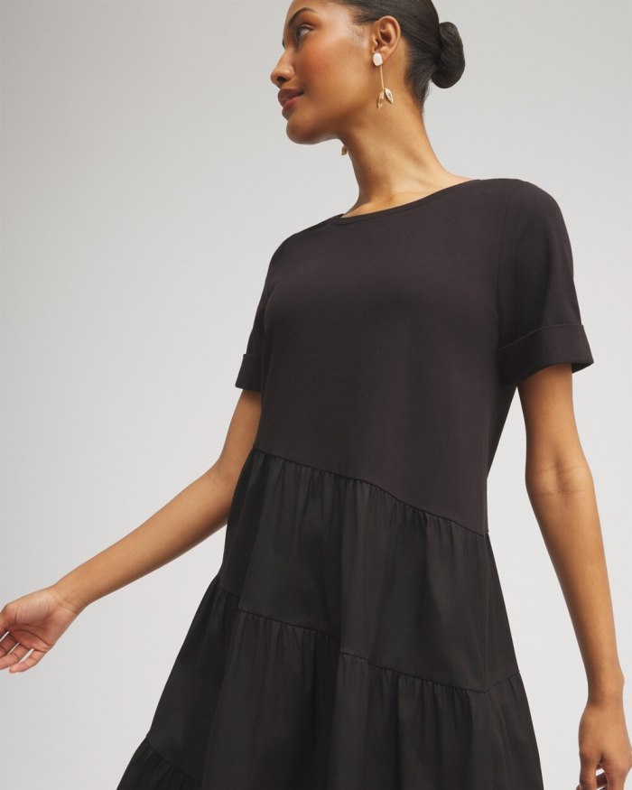 Chicos Asymmetrical Knit Woven Tiered Dress - Classic Navy Chicos Asymmetrical Knit Woven Tiered Dress - Classic Navy