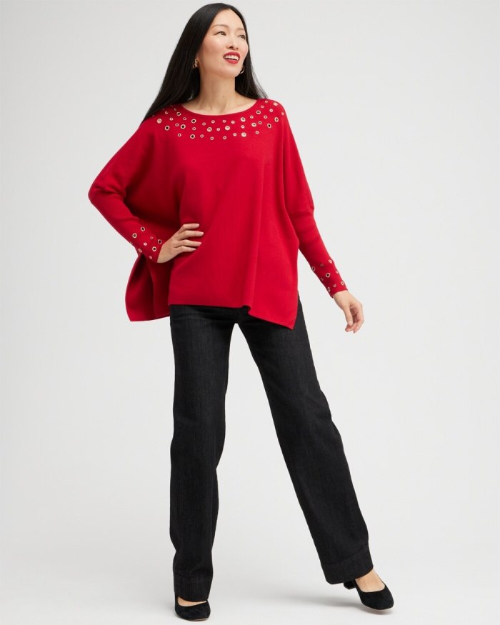 Chicos Grommet Detail Sweater Poncho - Vivid Viola Chicos Grommet Detail Sweater Poncho - Vivid Viola