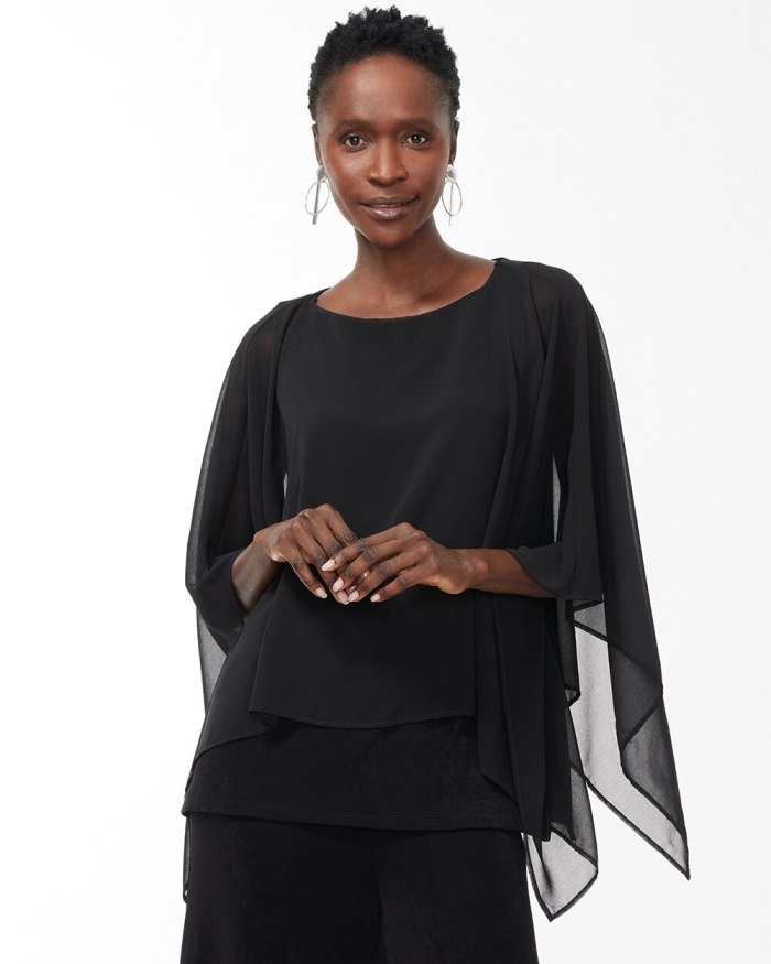 Chicos Travelers Chiffon Layered Top - Travelers Black Chicos Travelers Chiffon Layered Top - Travelers Black