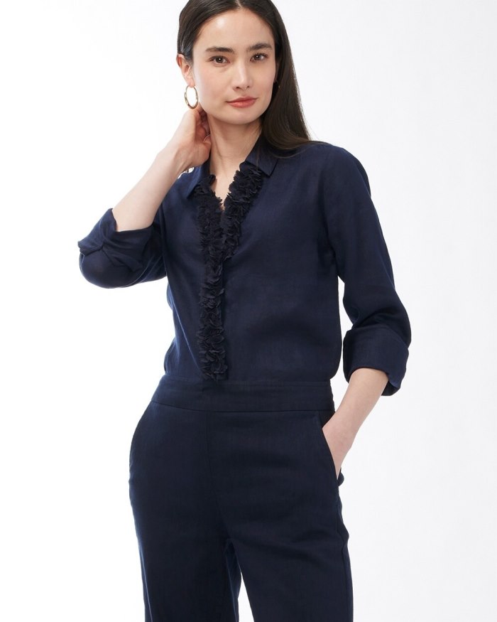 Chicos Linen Floral Applique Tunic - Classic Navy Chicos Linen Floral Applique Tunic - Classic Navy