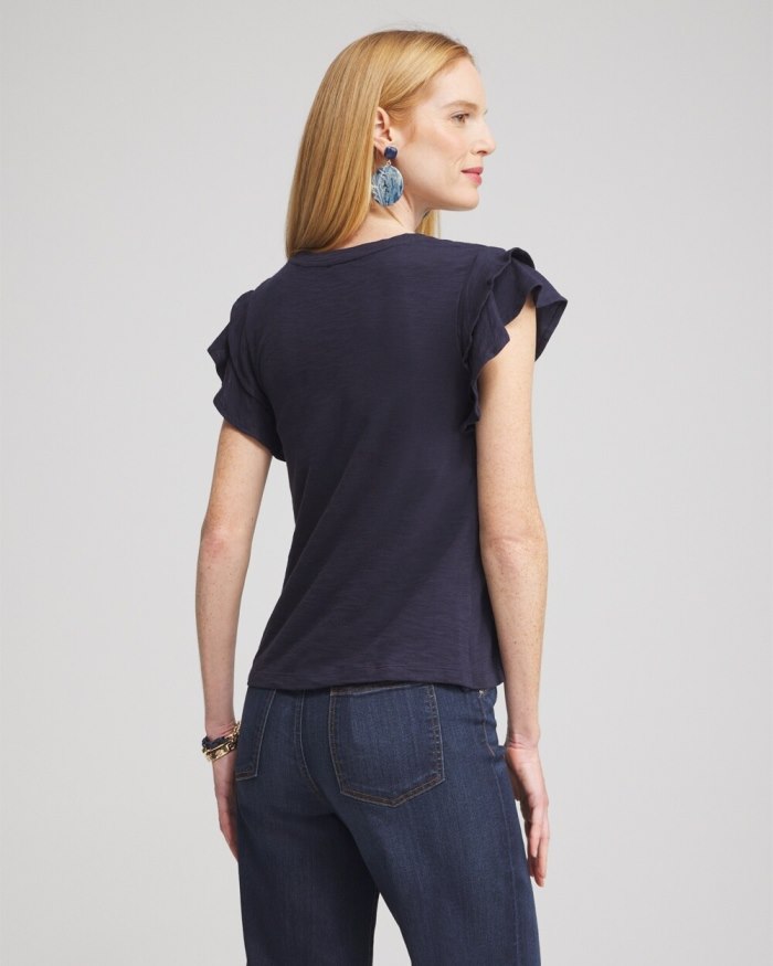 Chicos Tiered Flutter Sleeve Tee - Classic Navy Chicos Tiered Flutter Sleeve Tee - Classic Navy