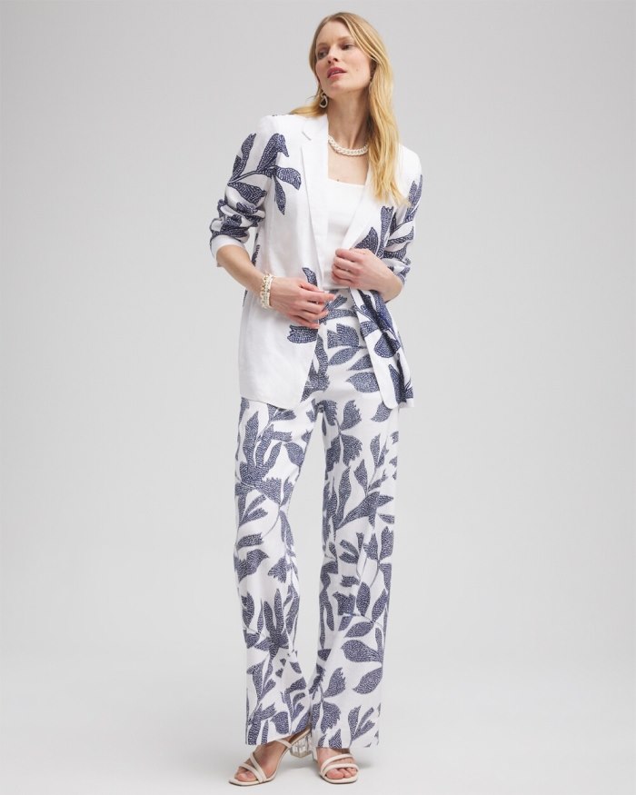 Chicos Linen Blend Leaf Print Pants - Alabaster/Evening Eclipse Chicos Linen Blend Leaf Print Pants - Alabaster/Evening Eclipse