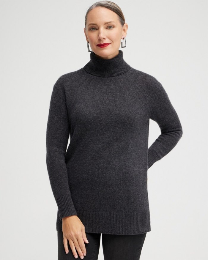 Chicos Cashmere Turtleneck Tunic Sweater - Black Chicos Cashmere Turtleneck Tunic Sweater - Black
