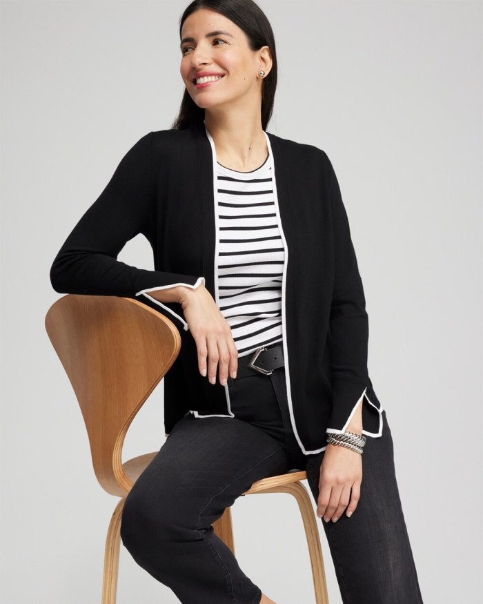 Chicos Spun Rayon Contrast Trim Cardigan - Black Chicos Spun Rayon Contrast Trim Cardigan - Black