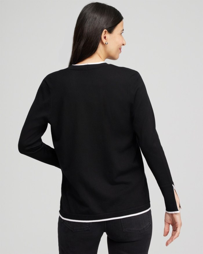 Chicos Spun Rayon Contrast Trim Cardigan - Black Chicos Spun Rayon Contrast Trim Cardigan - Black