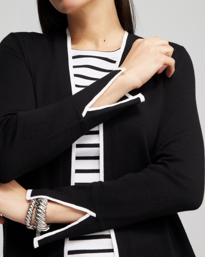 Chicos Spun Rayon Contrast Trim Cardigan - Black Chicos Spun Rayon Contrast Trim Cardigan - Black
