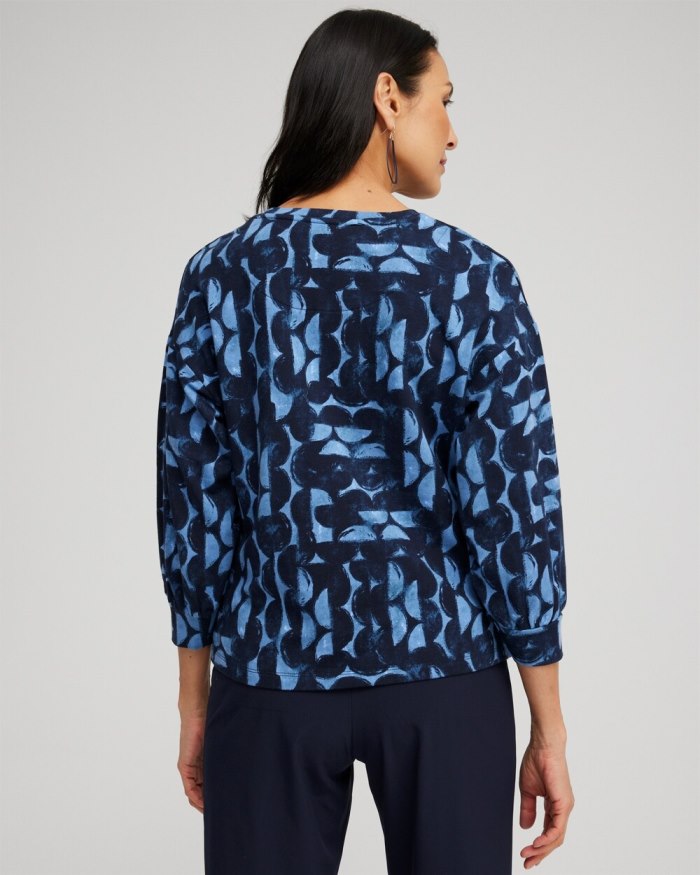 Chicos Zenergy Half Moon Print Pullover - Classic Navy Chicos Zenergy Half Moon Print Pullover - Classic Navy