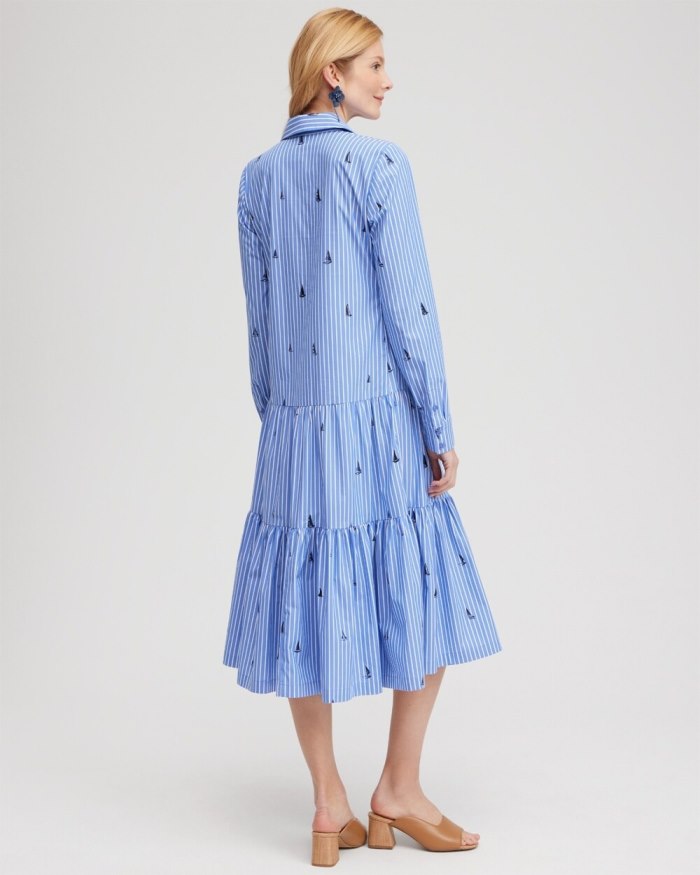 Chicos Poplin Tiered Stripe Shirt Dress - Wisteria Blue Chicos Poplin Tiered Stripe Shirt Dress - Wisteria Blue