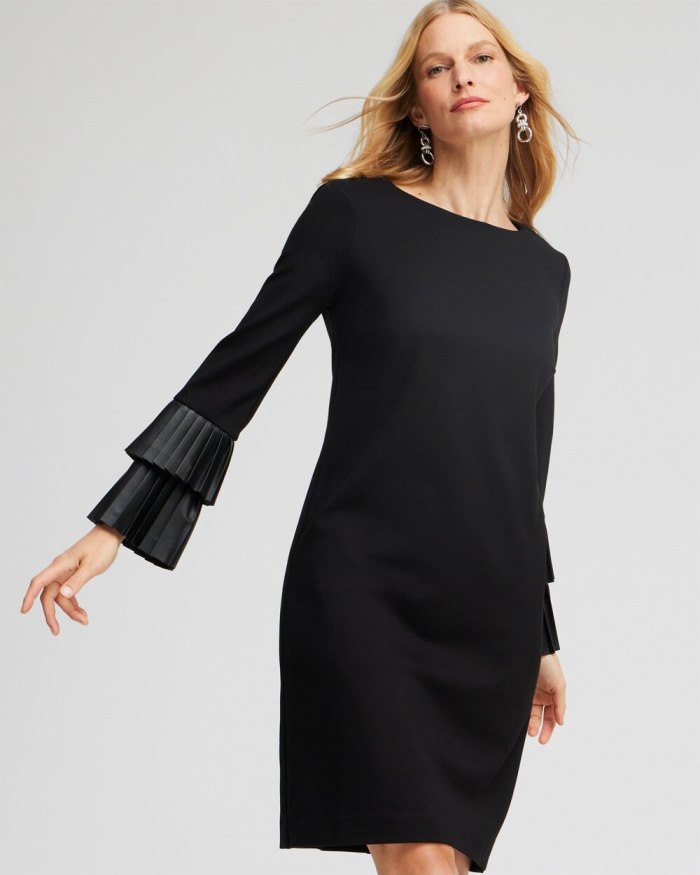 Chicos Ponte Faux Leather Cuff Dress - Black Chicos Ponte Faux Leather Cuff Dress - Black